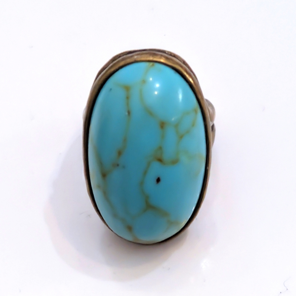 Vintage Oversized Y2K Turquoise & Gold Hallmarked Statement Ring- Size 7 - Picture 8 of 8